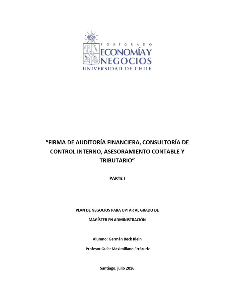 Plan de Negocios Auditora U de Chile | PDF | Auditoría | Estado financiero