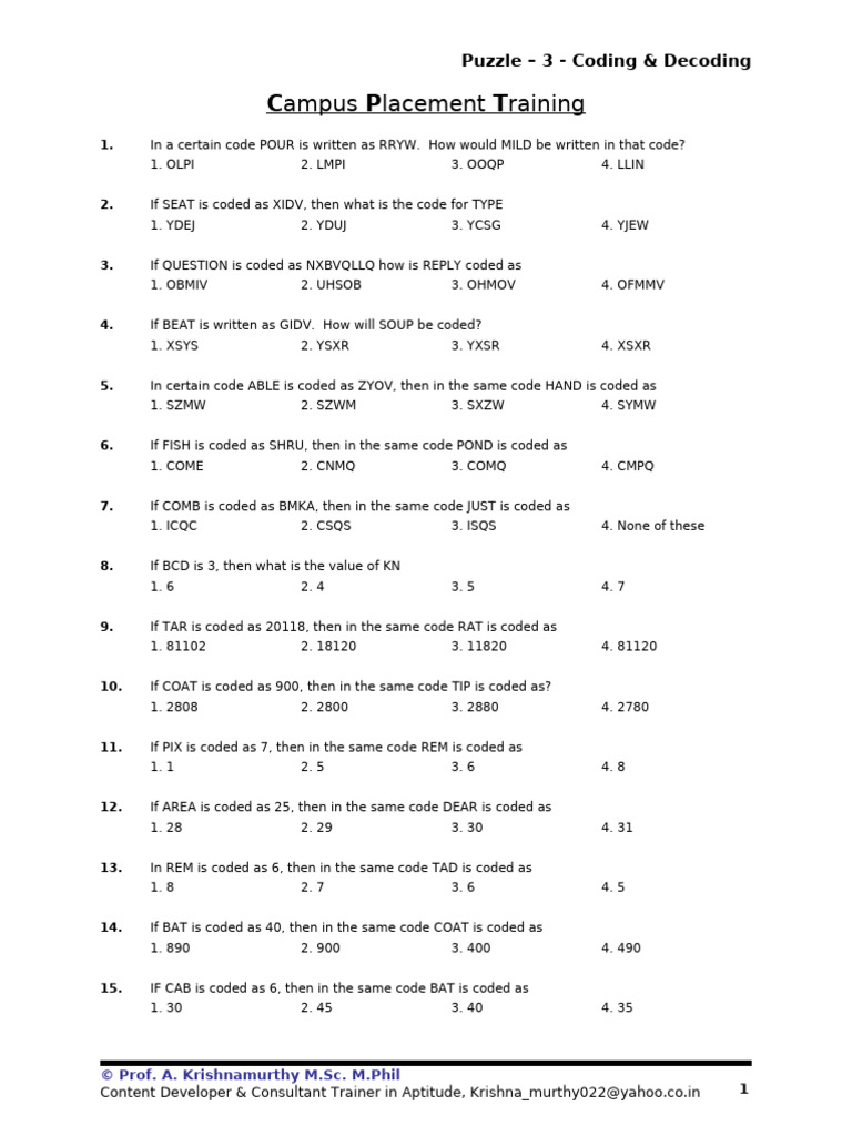 Puzzle - 3 - Coding and Decoding | PDF | Chess Theory | Chess