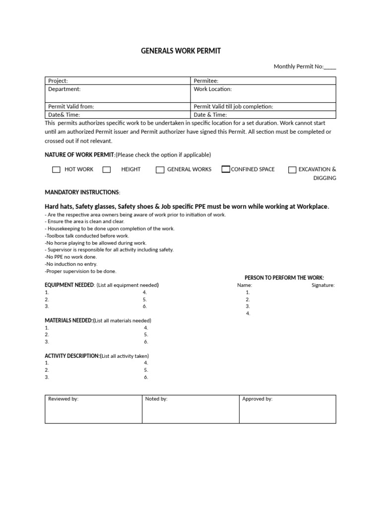 Generals Work Permit | PDF