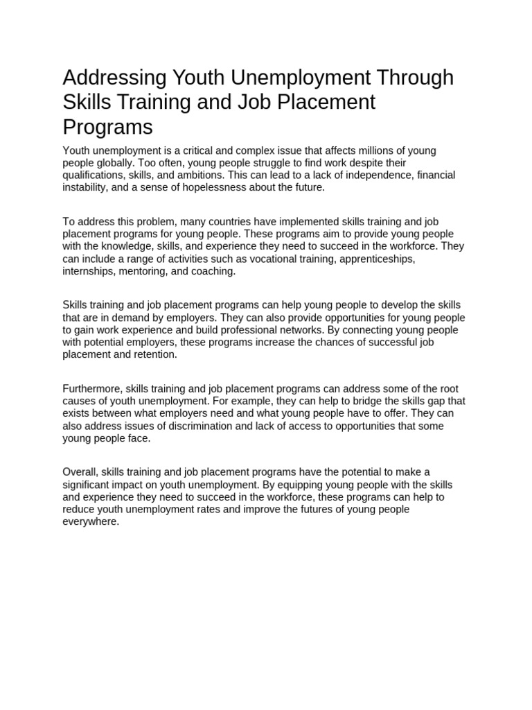 Addressing Youth Unemployment Through Skills Training and Job Placement ...