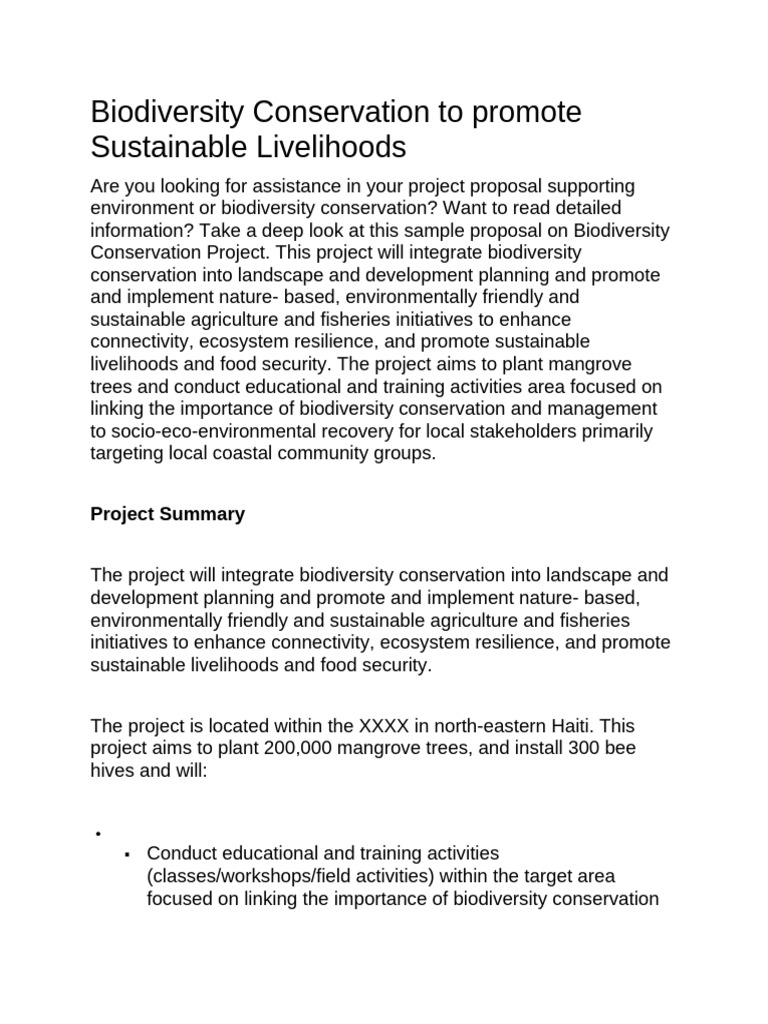Biodiversity Conservation to Promote Sustainable Livelihoods | PDF ...