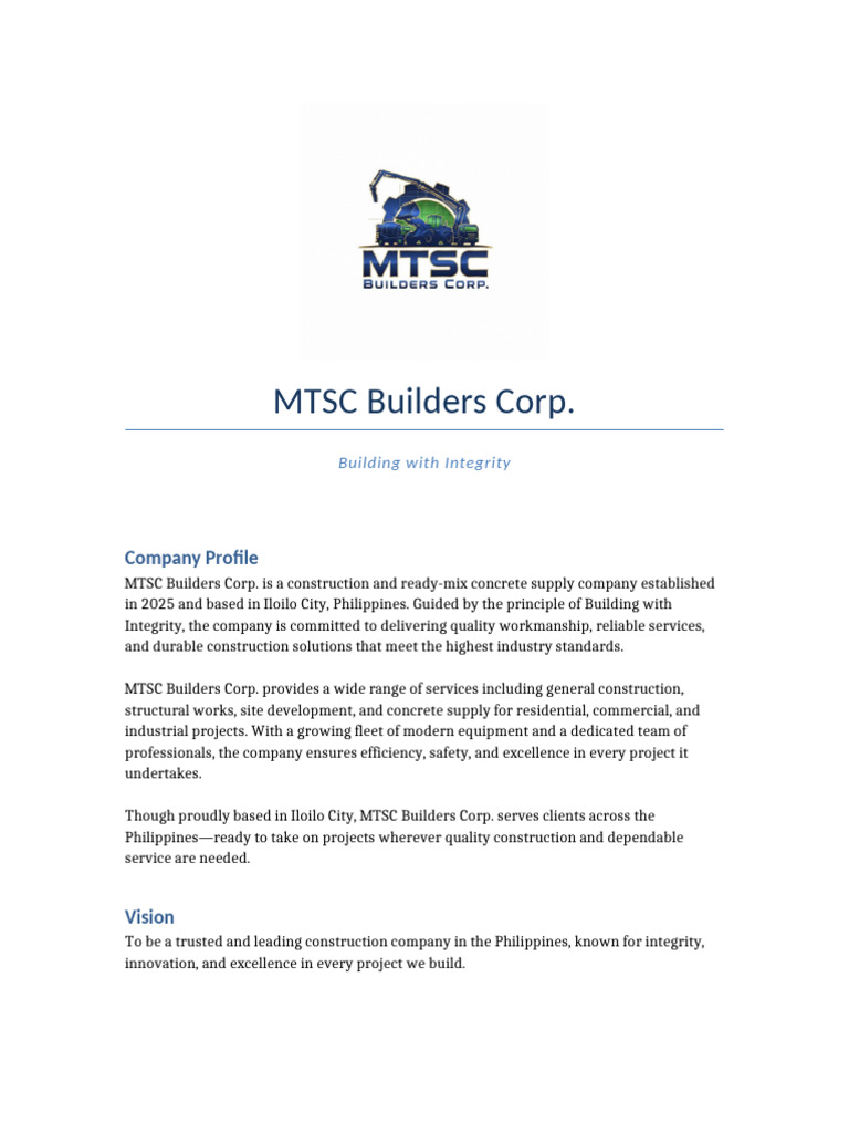 MTSC Builders Corp Profile | PDF