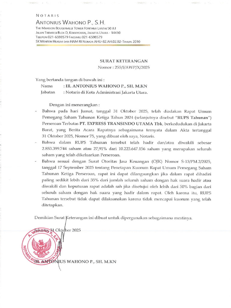 Ringkasan Risalah RUPS Tahunan Ketiga | PDF
