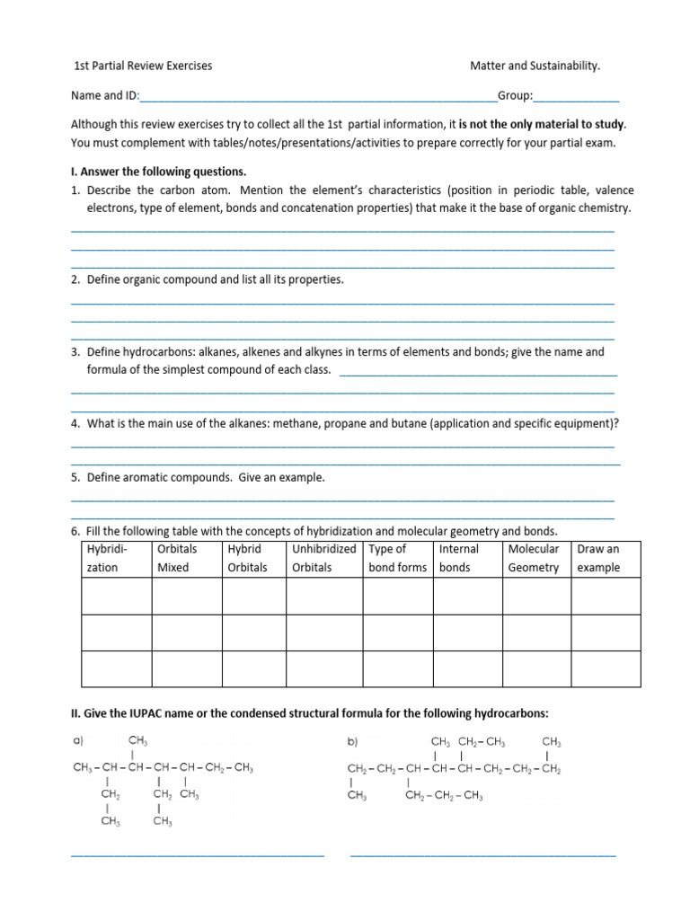1st Partial Review M&S2023 | PDF | Alkene | Alkane