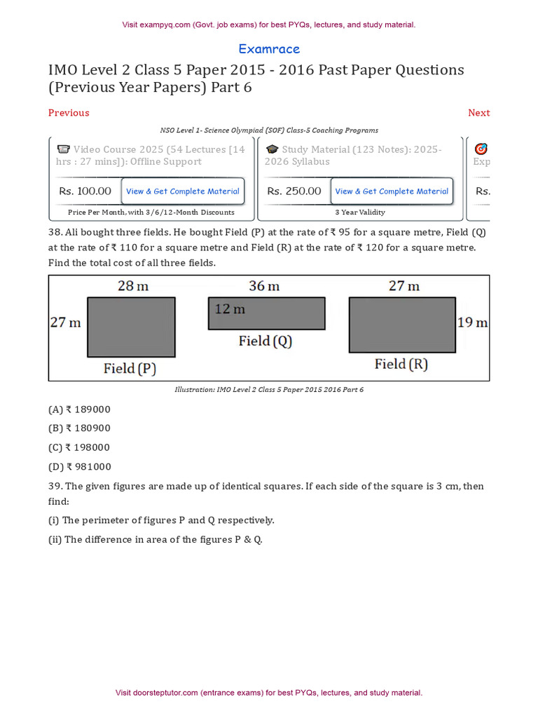 IMO Level 2 Class 5 Paper 2015 2016 Part 6 | PDF