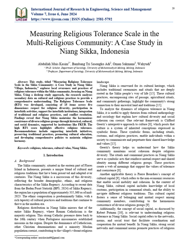 IJRESM V7 I6 5 Measuring Religious Tolerance Scale | PDF | Social ...