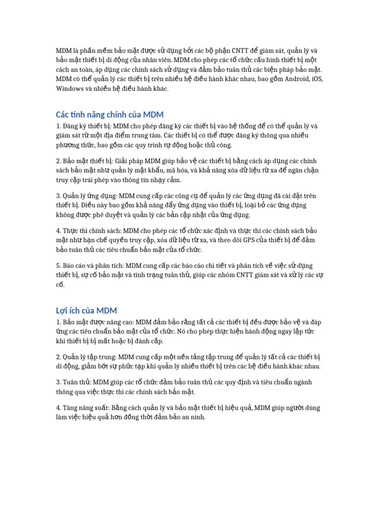MDM Detailed Summary VN v1 | PDF