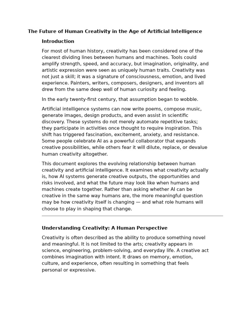 The Future of Human Creativity in The Age of Artificial Intelligence ...