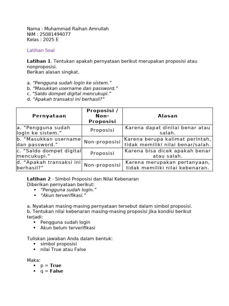 Modul Ajar Logika Matematika 1 | PDF