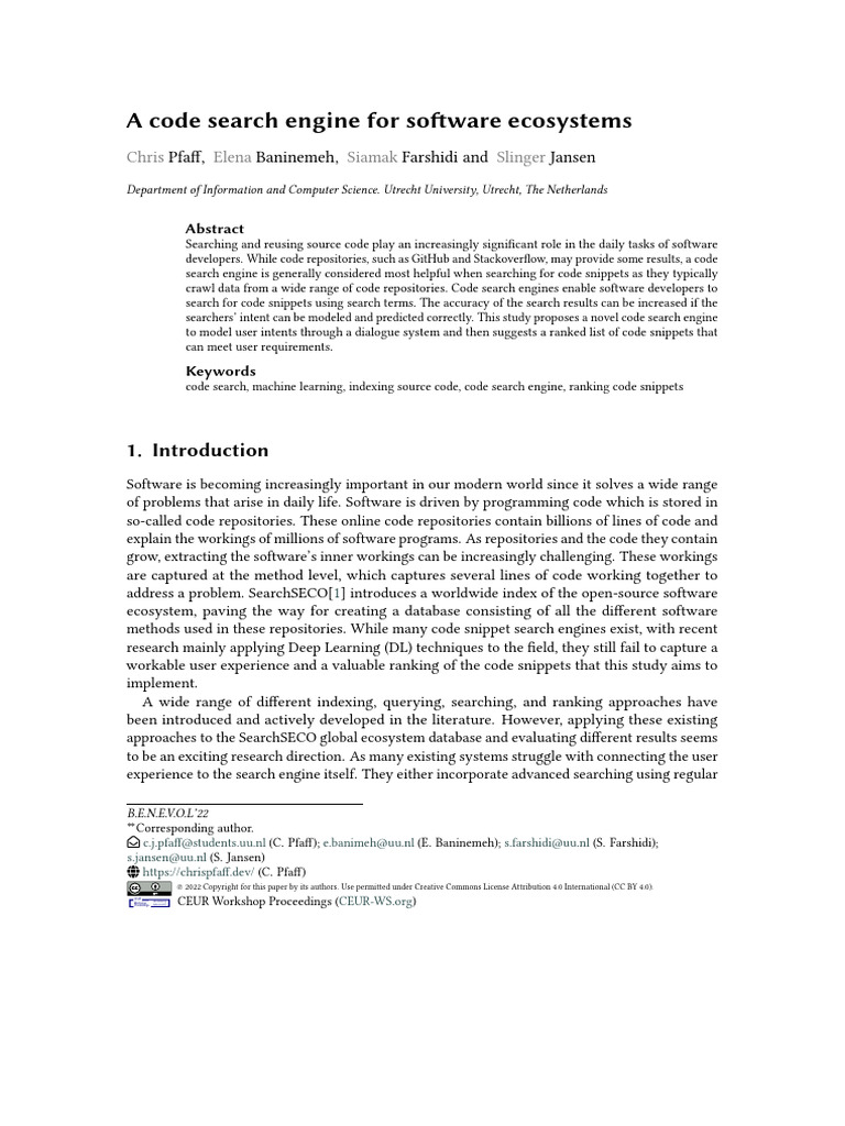 A Code Search Engine For Software Ecosystems | PDF | Metadata ...
