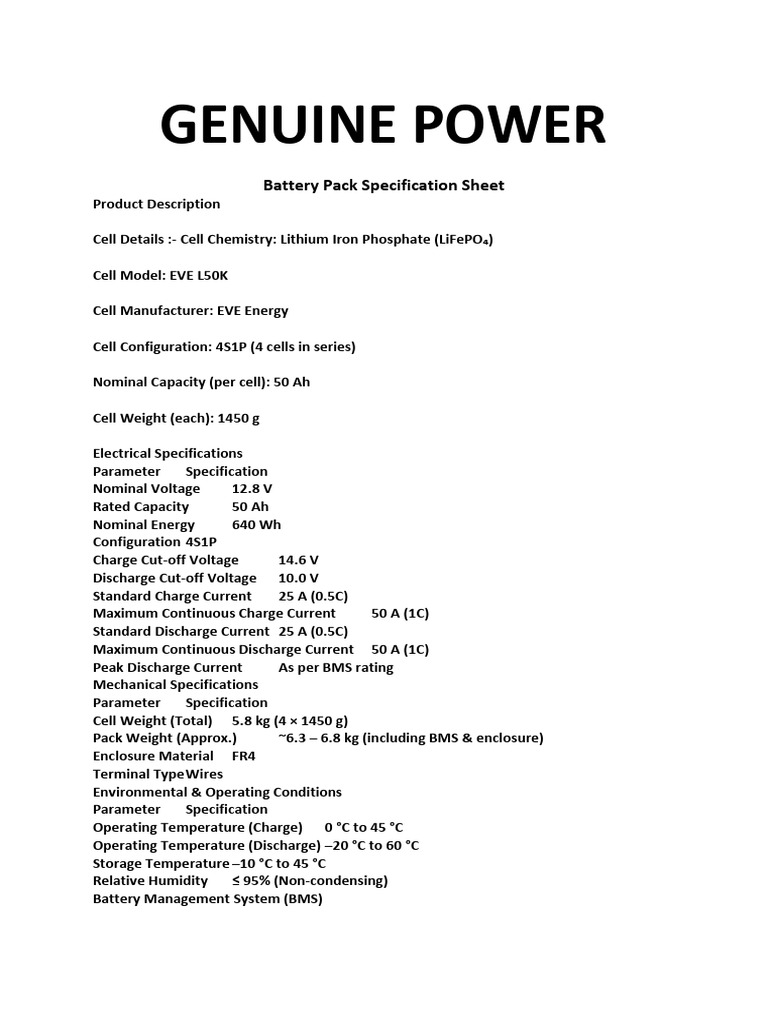 Battery Pack Data Sheet | PDF