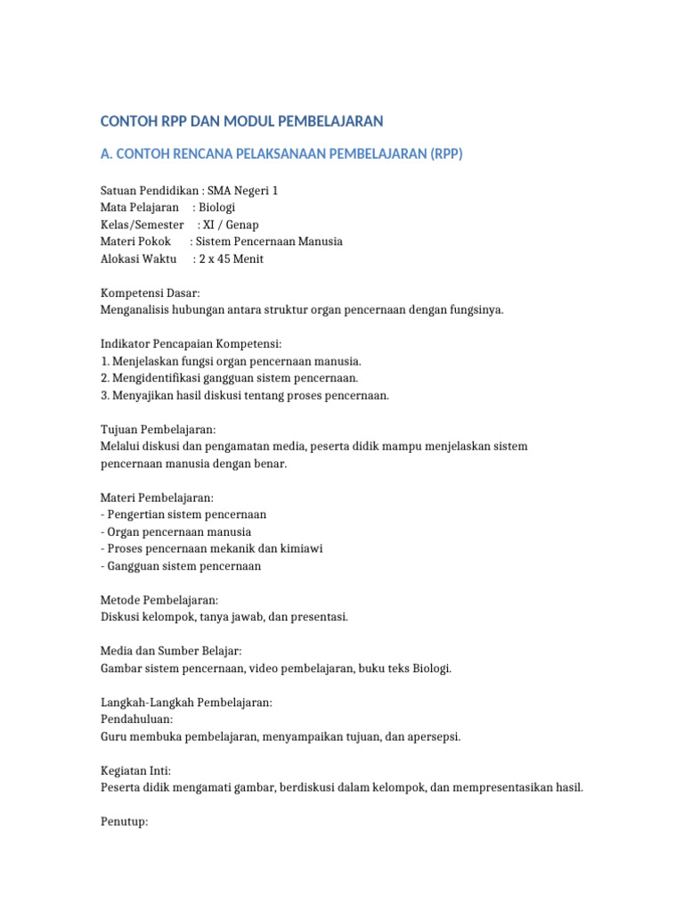 Contoh RPP Dan Modul Pembelajaran | PDF