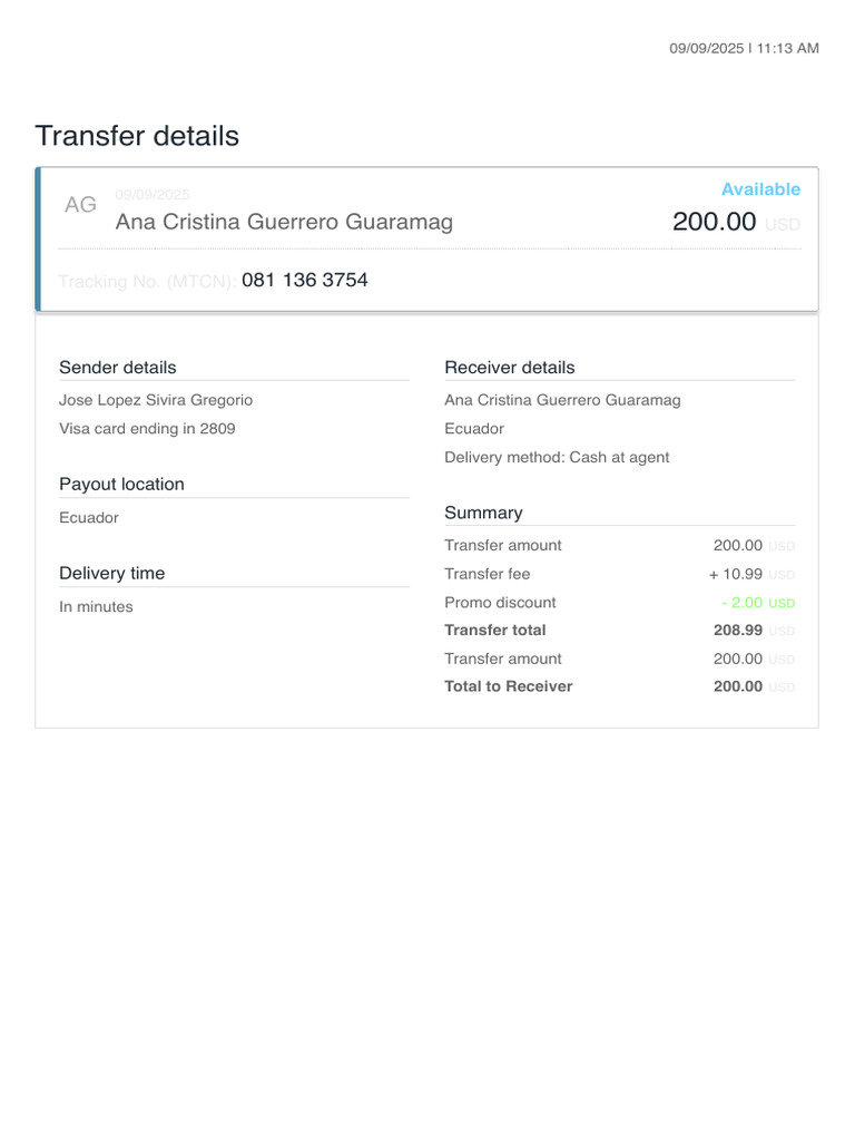 Transfer Details 0811363754 | PDF