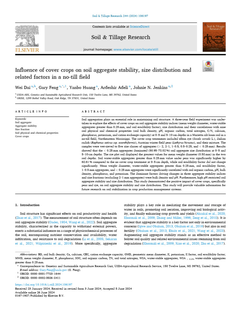 Influence of Cover Crops On Soil Aggregate Stability, Size Distribution ...