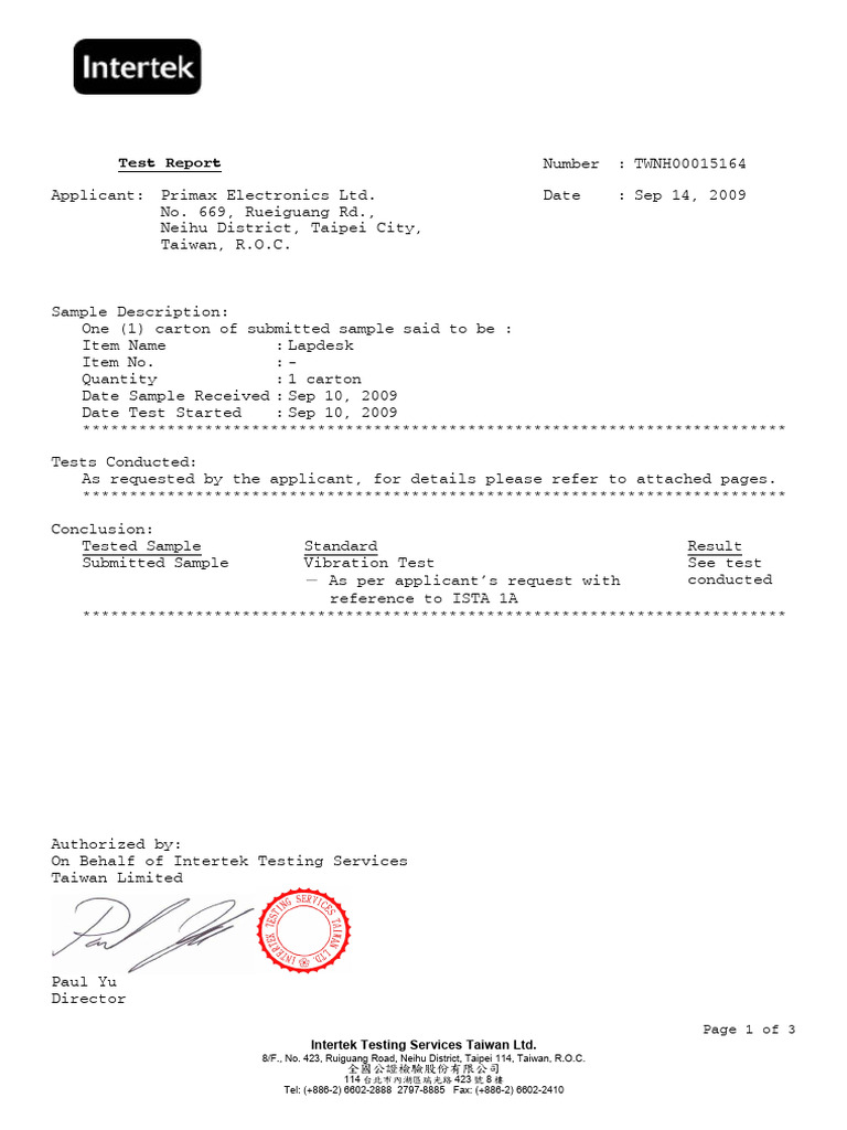 ISTA 1A Vib Test Report-CPM | PDF