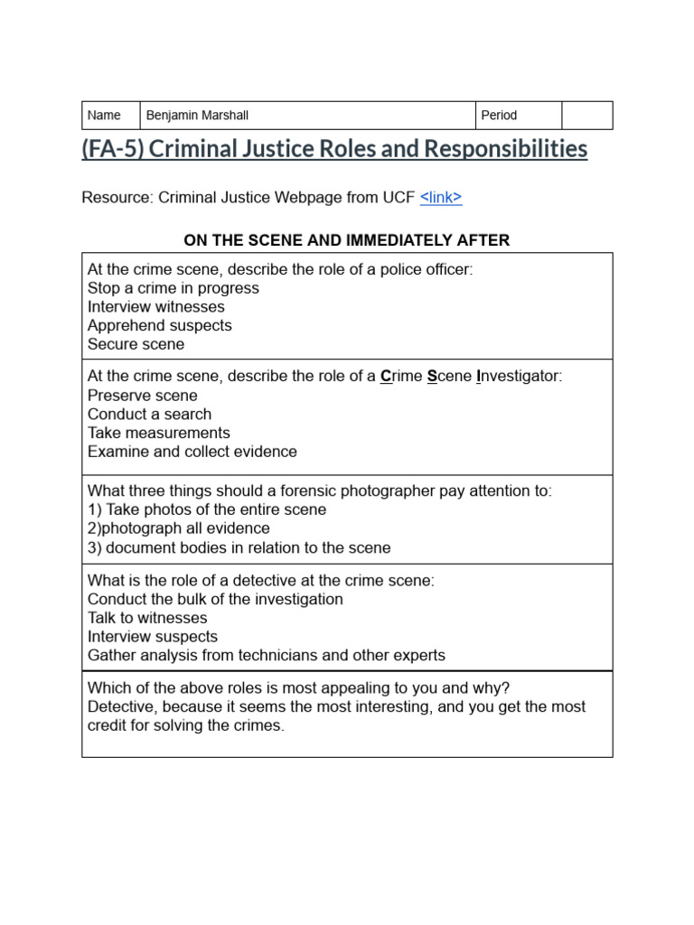 Benjamin Marshall - (FA-5) Criminal Justice Roles and Responsibilities ...