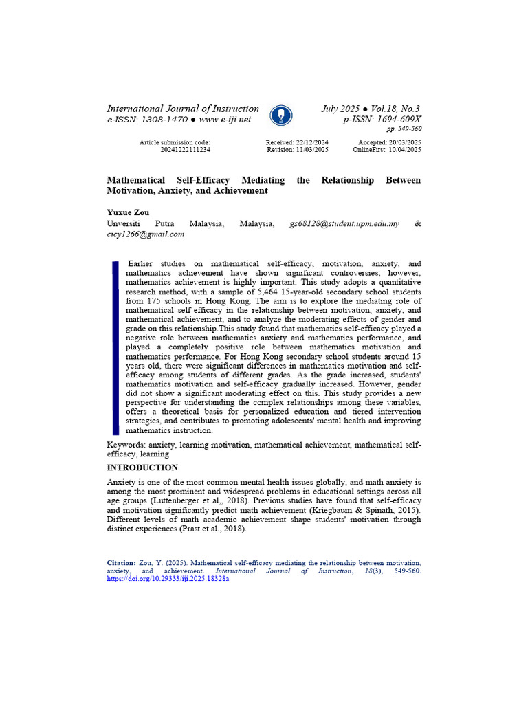 International Journal of Instruction | PDF | Self Efficacy | Standard Error