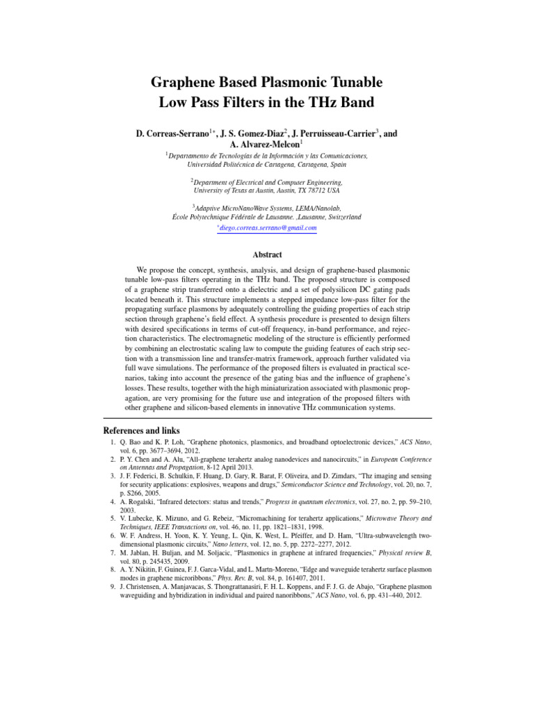 Graphene Based Plasmonic Tunable | PDF | Transmission Line | Plasmon
