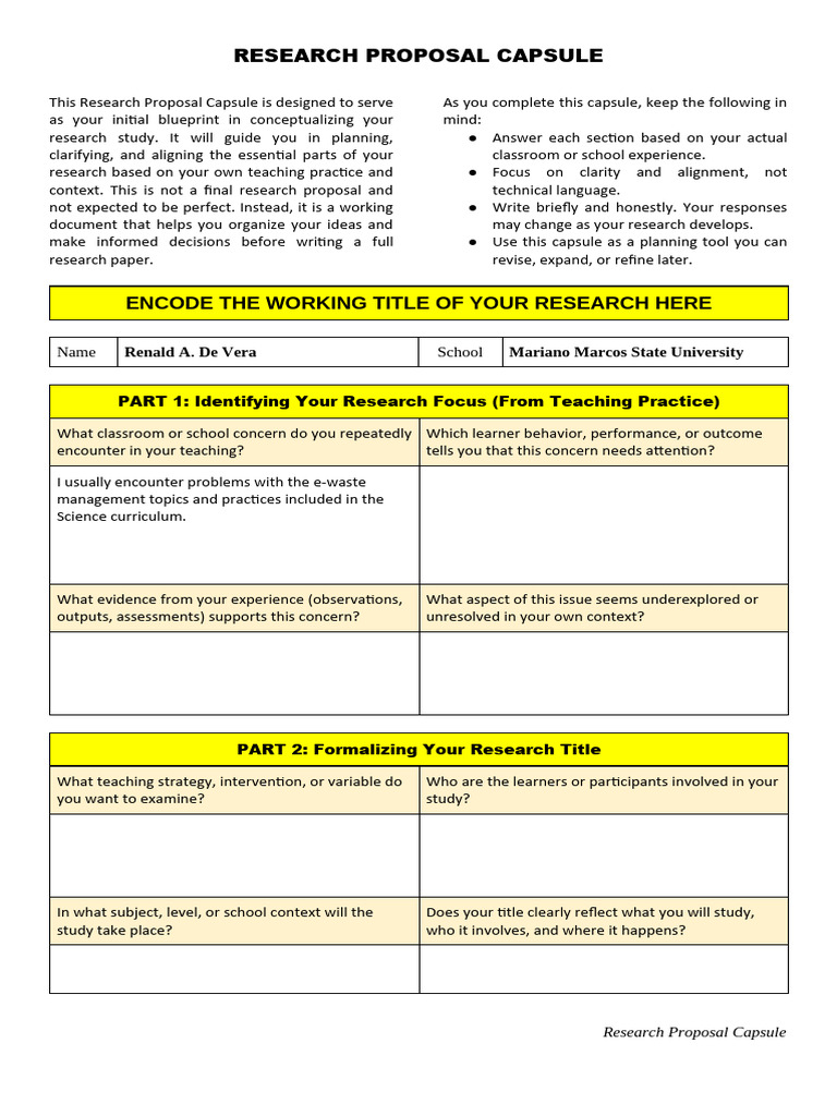 Research Proposal Capsule | PDF | Behavioural Sciences | Cognition