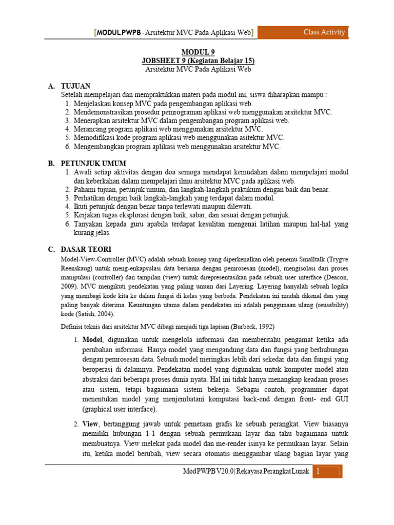Modul 9 - Arsitektur MVC Pada Aplikasi Web | PDF