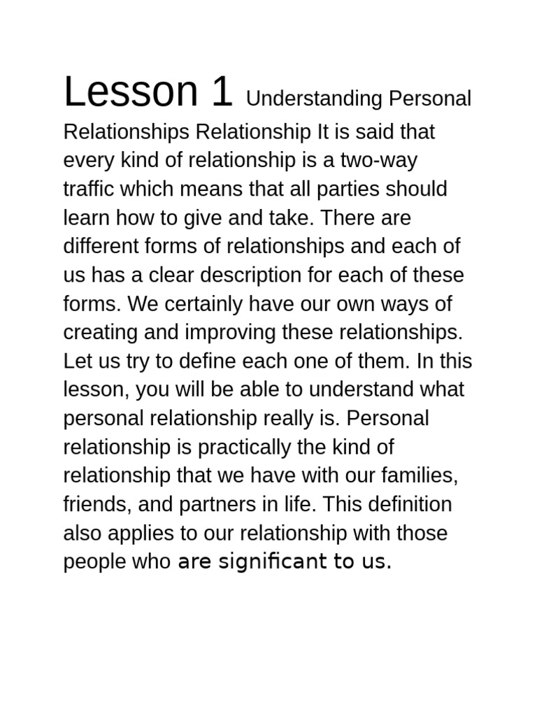Lesson 1 Understanding Personal Relationships Relationship It Is Said ...