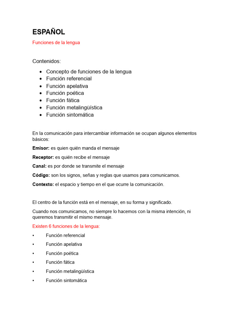 ESPAÑOL Funciones de La Lengua | PDF | Comunicación | Lingüística