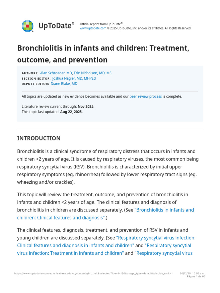 Bronchiolitis in Infants and Children - Treatment, Outcome, and ...