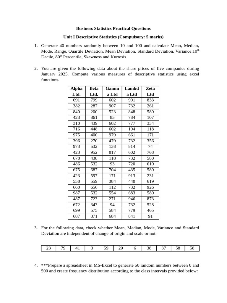 Business Statistics Practical Questions | PDF | Mode (Statistics ...