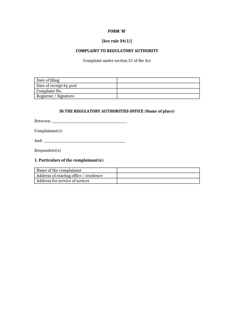 FORM M RERA Complaint 4 Pages | PDF