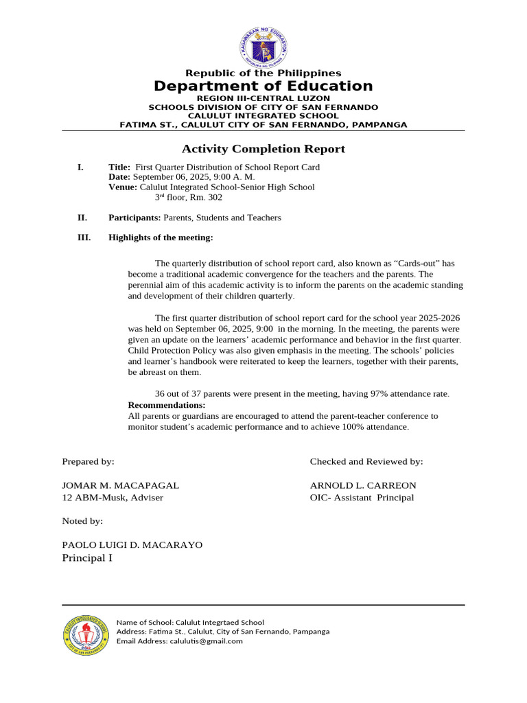 ACR First Quarter Cards Out, 25 26 | PDF