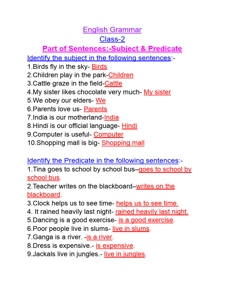 Subject & Predicate | PDF