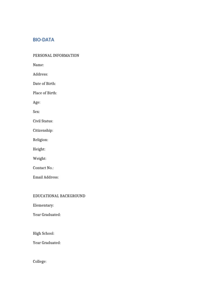 Bio Data Format | PDF