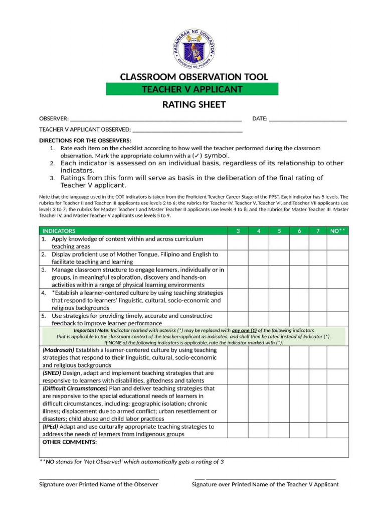 Rating Sheet | PDF