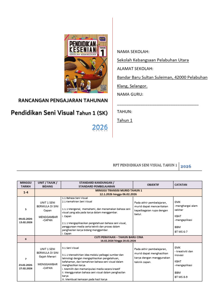 RPT PSV Tahun 1 2026 Skpu | PDF