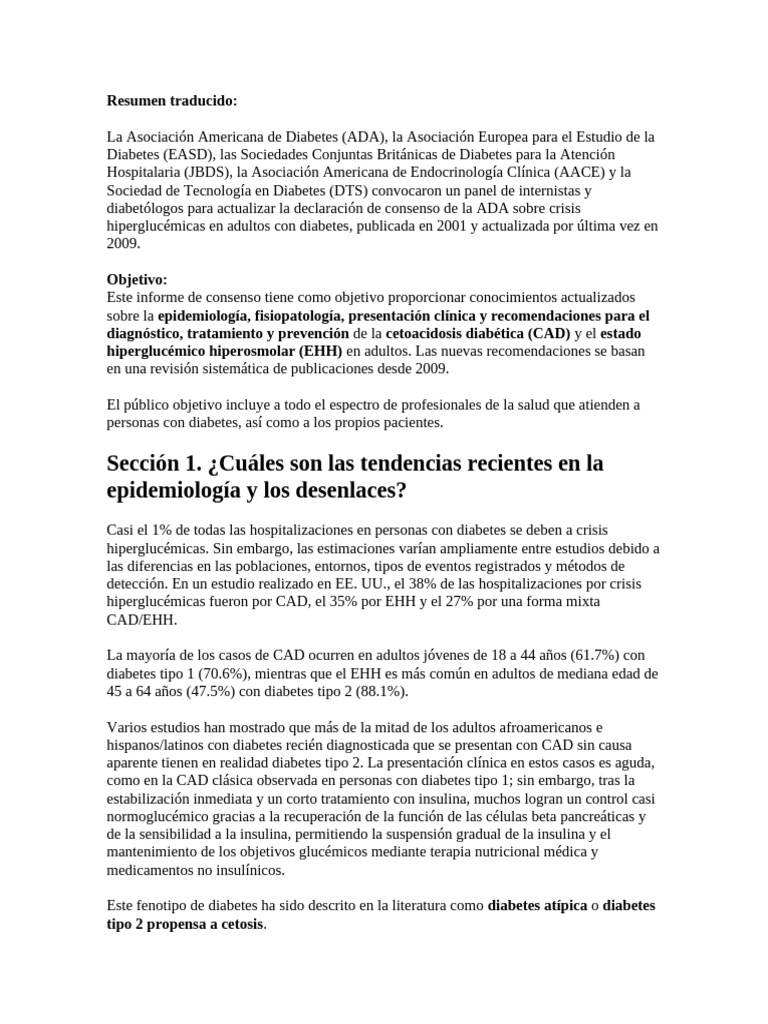 Crisis Hiperglucémicas en Adultos Con Diabetes Informe de Consenso ...