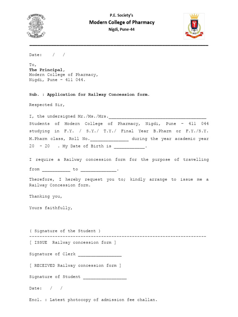 Application For Railway Concession Form1 | PDF