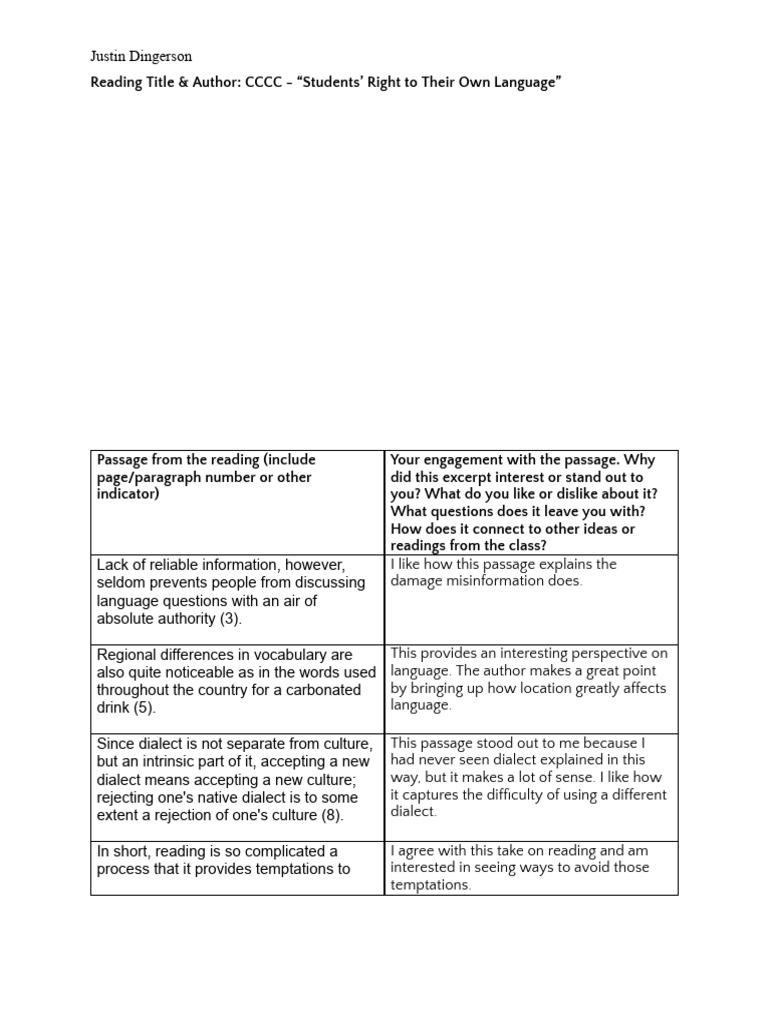 CCCC - Students... - Reading Annotation Table | PDF | Grammar | Dialect