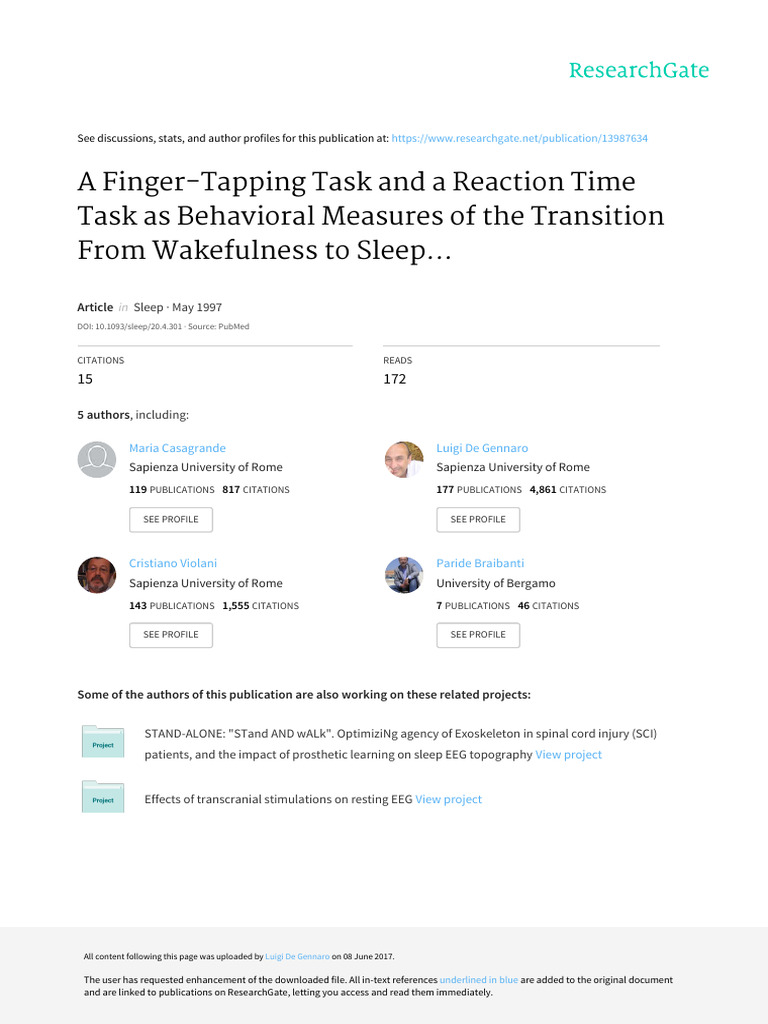 Casagrande A Finger-Tapping Task and A Reaction Time 1997 | PDF | Sleep ...