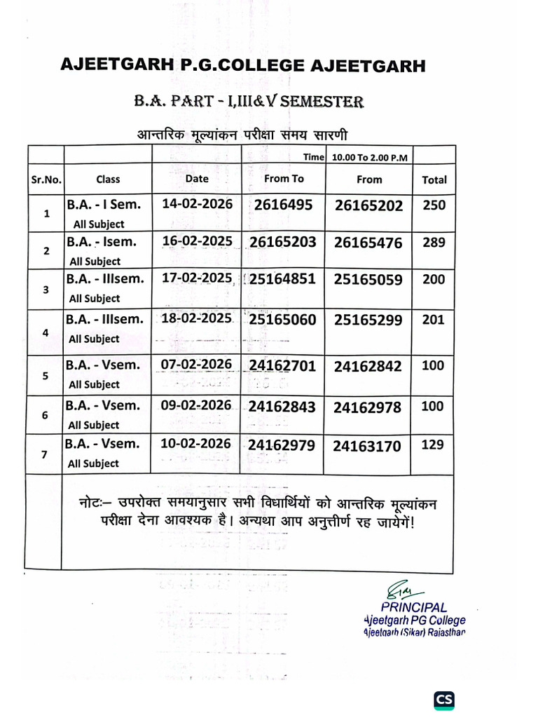 B.A. B. ScB. Com Midterm Test Time Table | PDF
