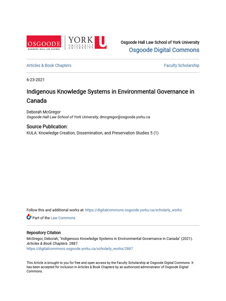Indigenous Knowledge Systems in Environmental Governance in Canad | PDF ...