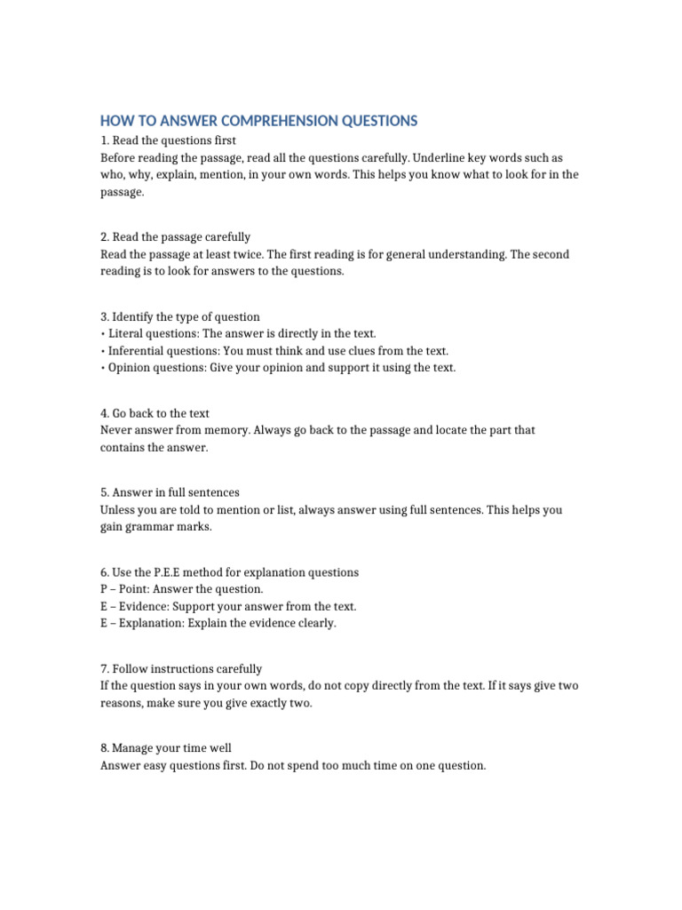 How To Answer Comprehension Questions | PDF