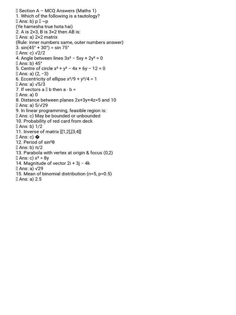 Section (A) Answers | PDF