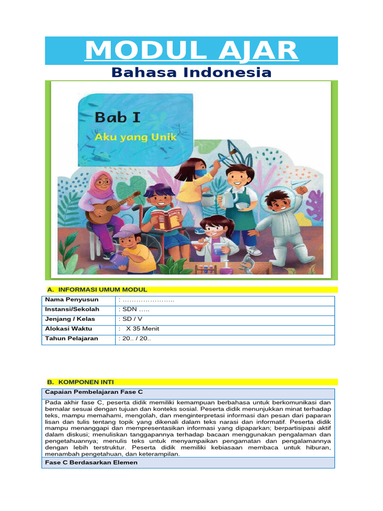 Modul Ajar B.Indonesia Kelas 5 - BAB 1 | PDF