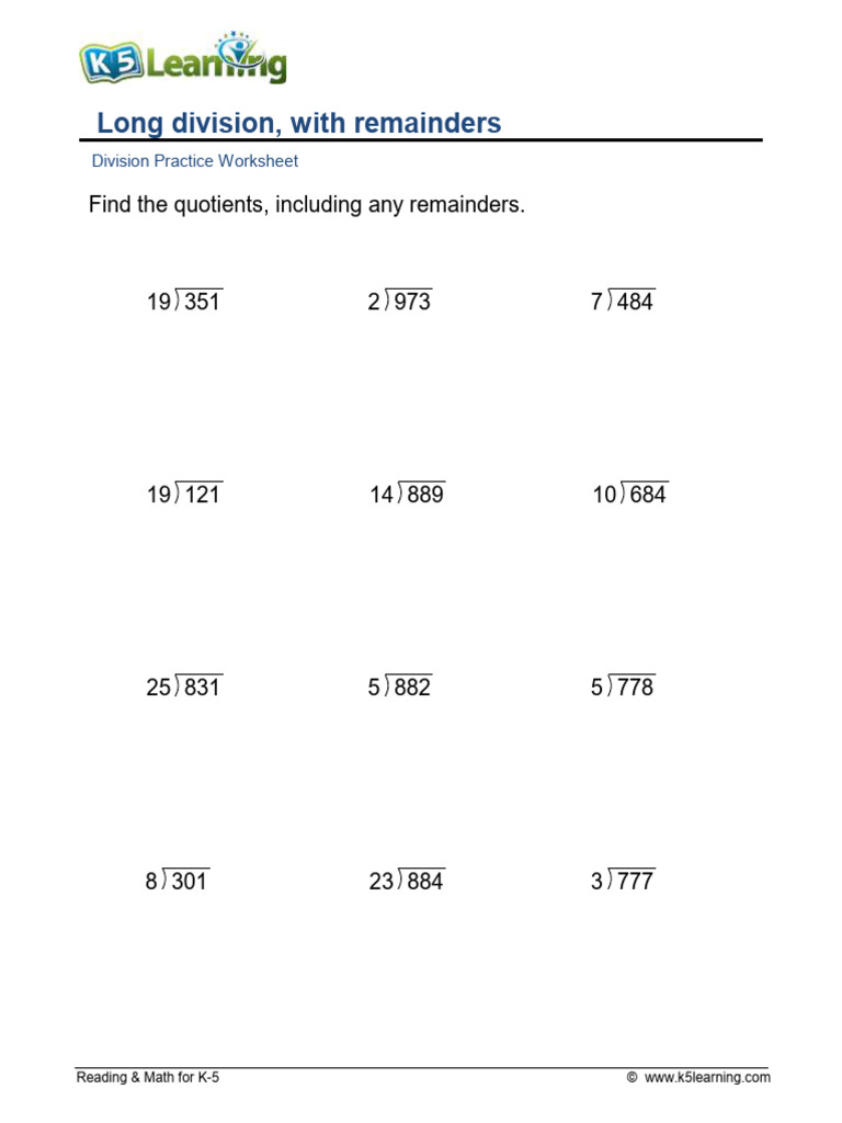 Long Division Remainder 3x2 Digit C | PDF