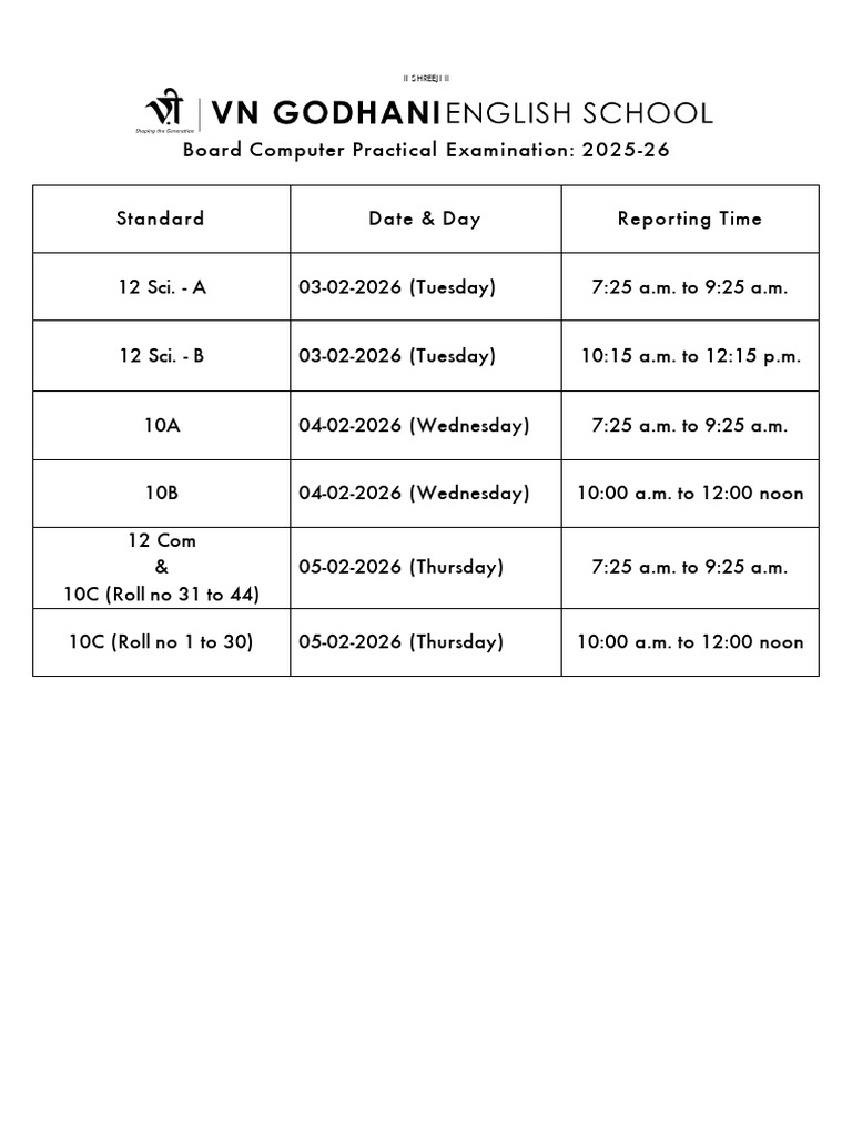 Board Computer Practical Exam Schedule | PDF