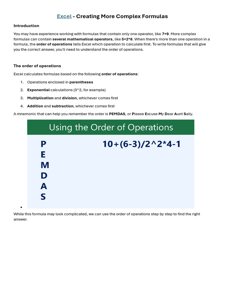 Excel Creating More Complex Formulas | PDF | Mathematics