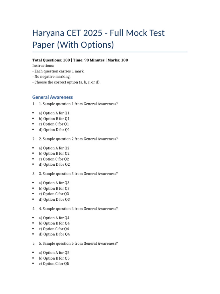 Haryana CET 2025 Full Mock Test Paper | PDF | Chess Theory | Chess
