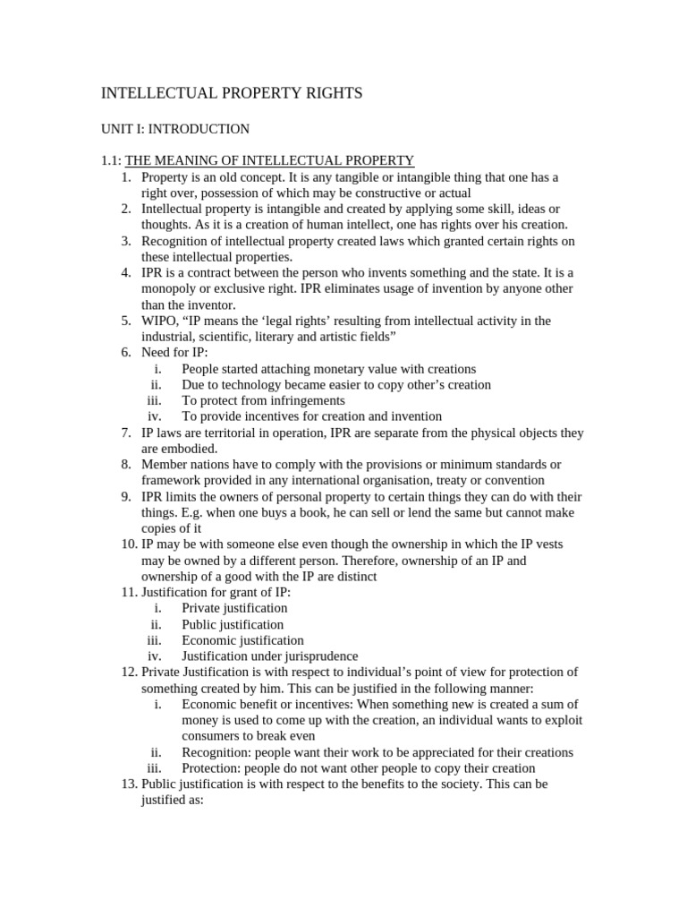 Intellectual Property Rights (Notes For Exam) | PDF | Intellectual ...