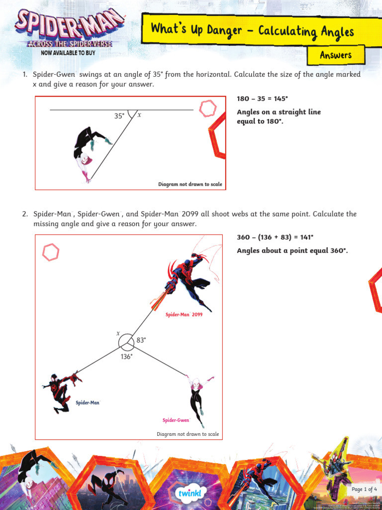 Spider-Man Calculating Angles Answers | PDF | Angle | Triangle