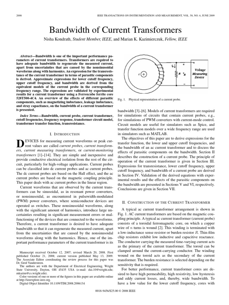 Bandwidth of Current Transformers | PDF | Transformer | Inductance